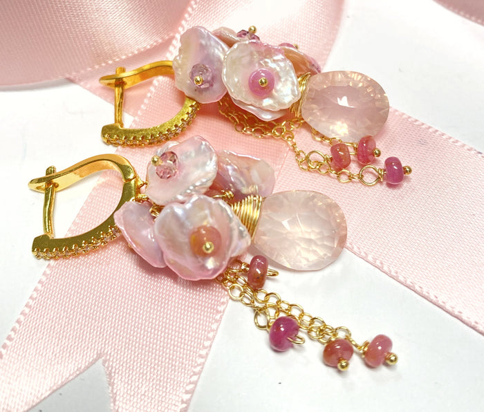 rose quartz pink keishi pearl earrings