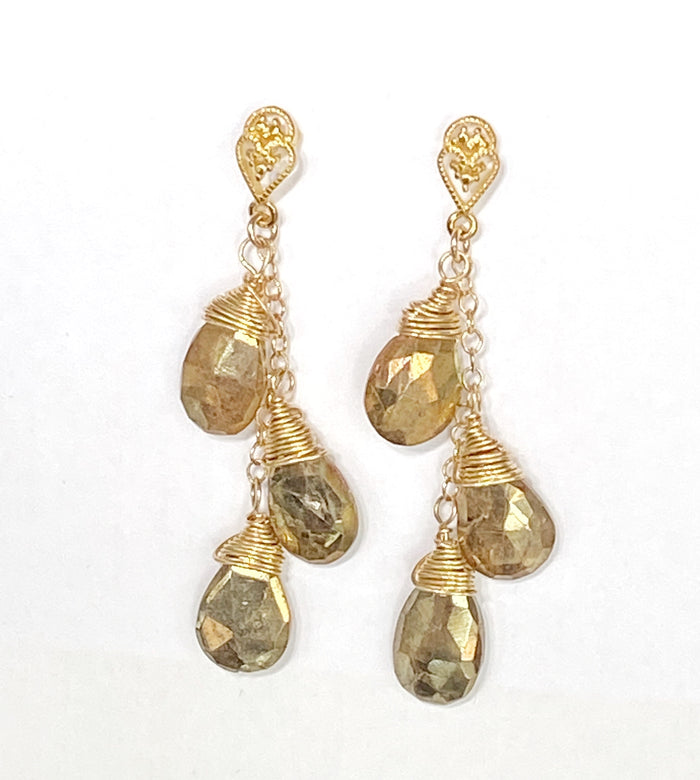 Gold Dangle Earrings Mystic Gold Labradorite Gemstone