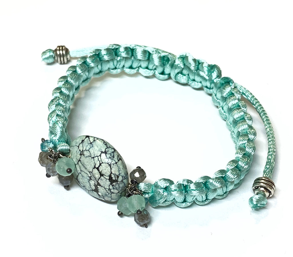 Aqua Spiderweb Turquoise Macrame Bracelet Adjustable