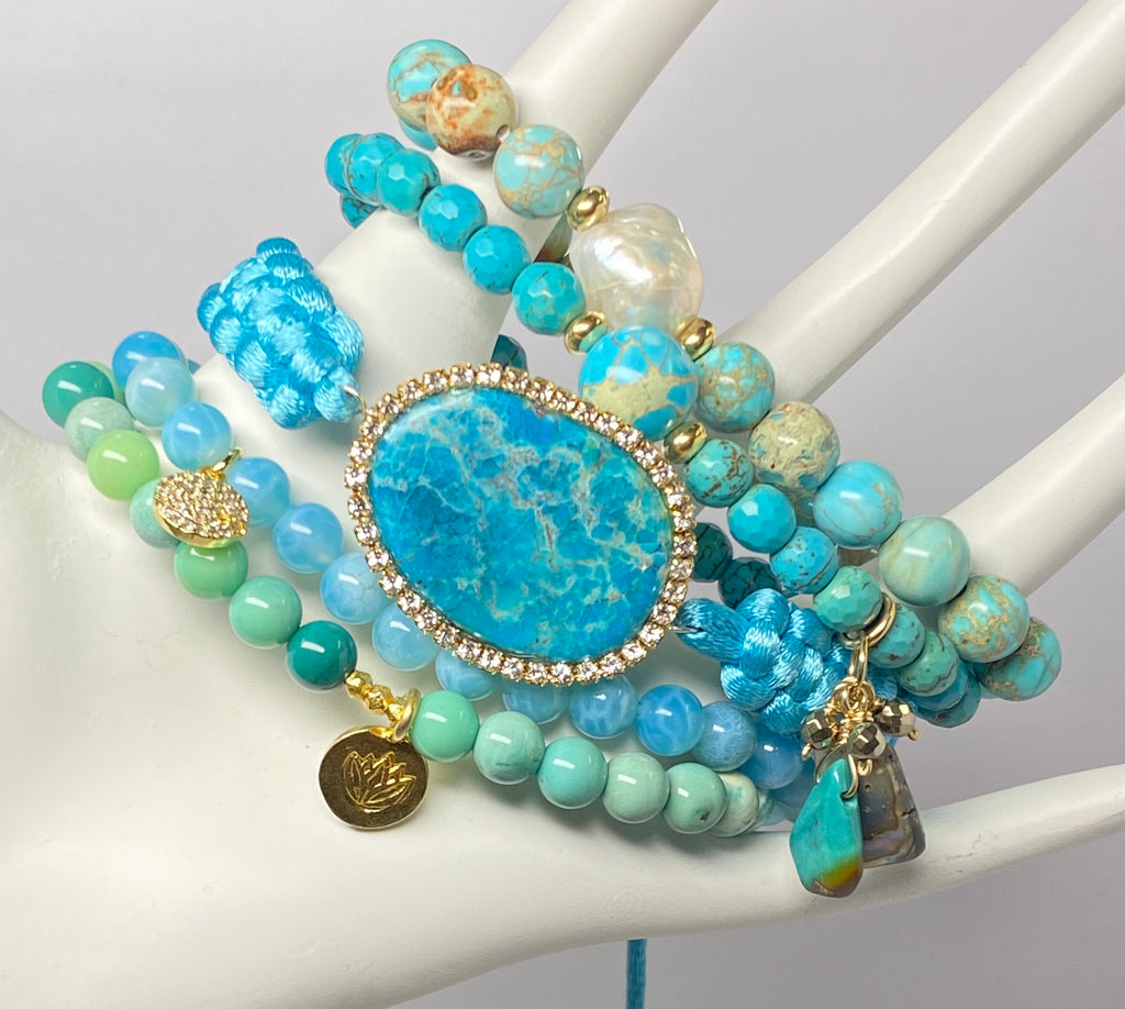 Turquoise Slice Swarovski Elements Boho Macrame Bracelet