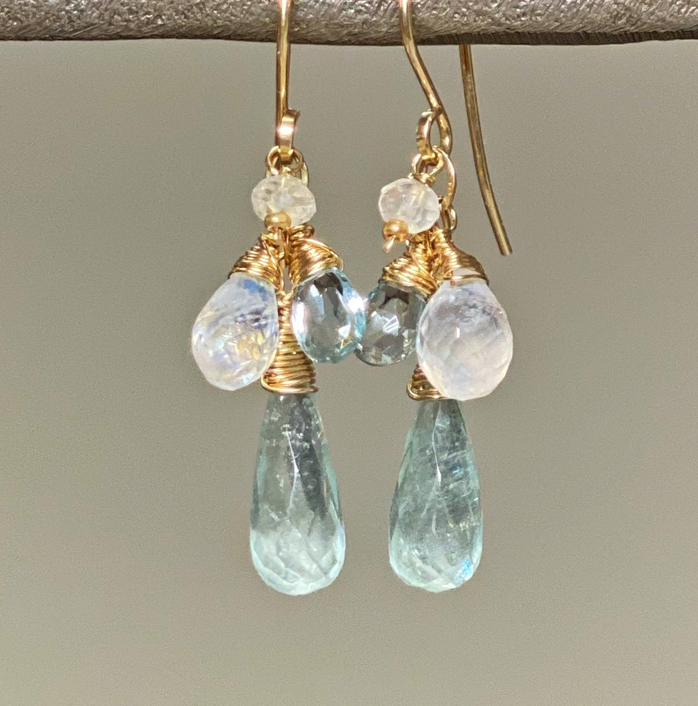 aquamarine moonstone dangle earrings