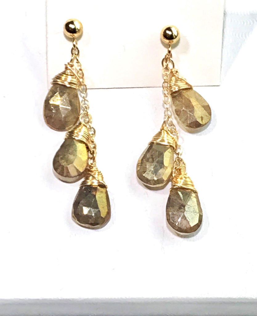 Gold Dangle Earrings Mystic Gold Labradorite Gemstone