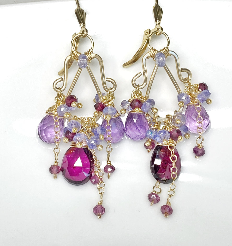 Garnet Amethyst Tanzanite Gold Multicolor Chandelier Earrings– Doolittle