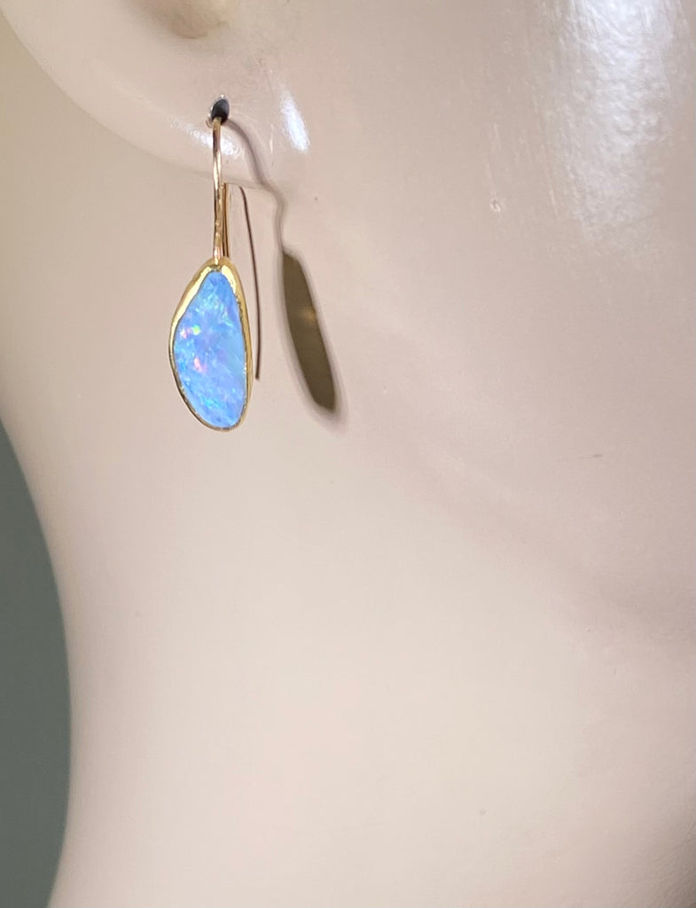 Australian Boulder Opal 22 kt Gold Dangle Earrings