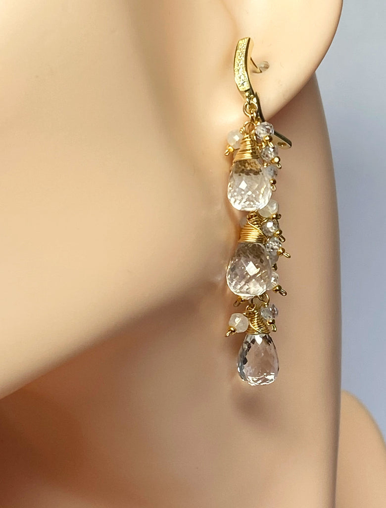 Crystal Quartz Bridal Wedding Earrings 14 kt Gold Fill