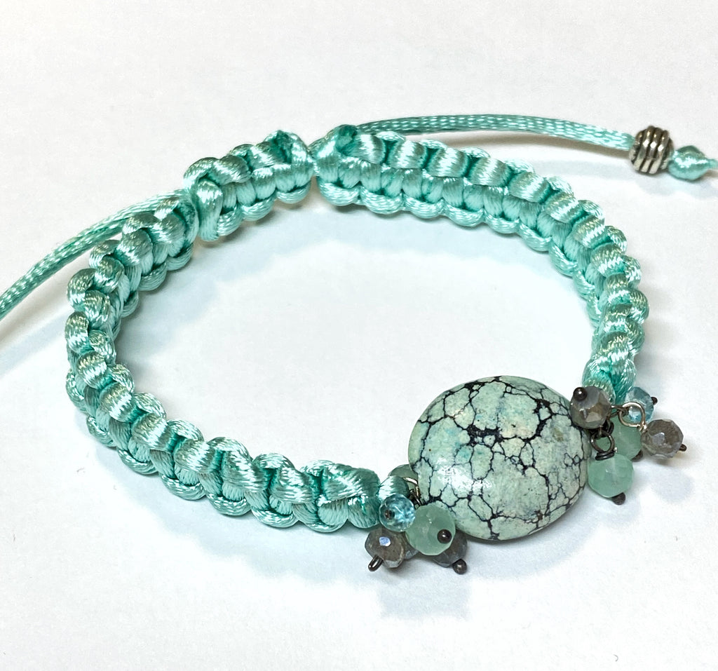 Aqua Spiderweb Turquoise Macrame Bracelet Adjustable