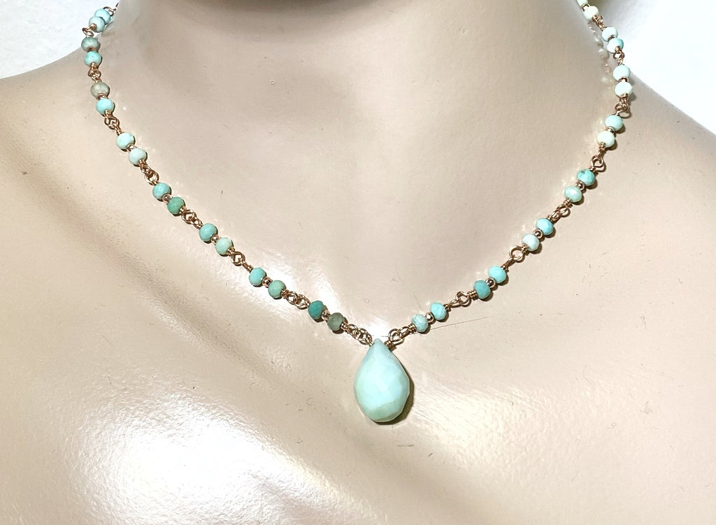 Green Peruvian Opal Rose Gold Layering Necklace