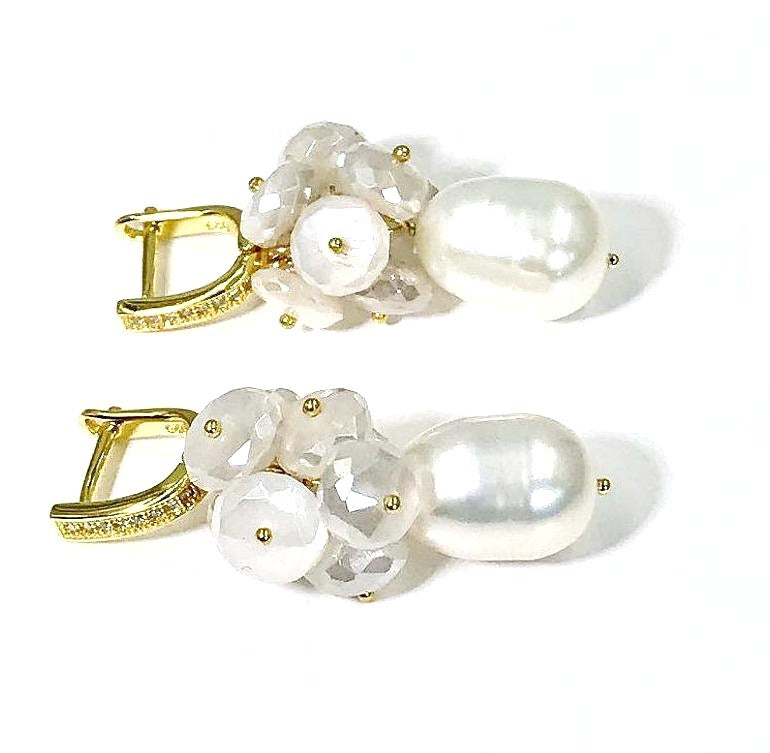 Baroque Pearl and Mystic Moonstone Gemstone Earrings