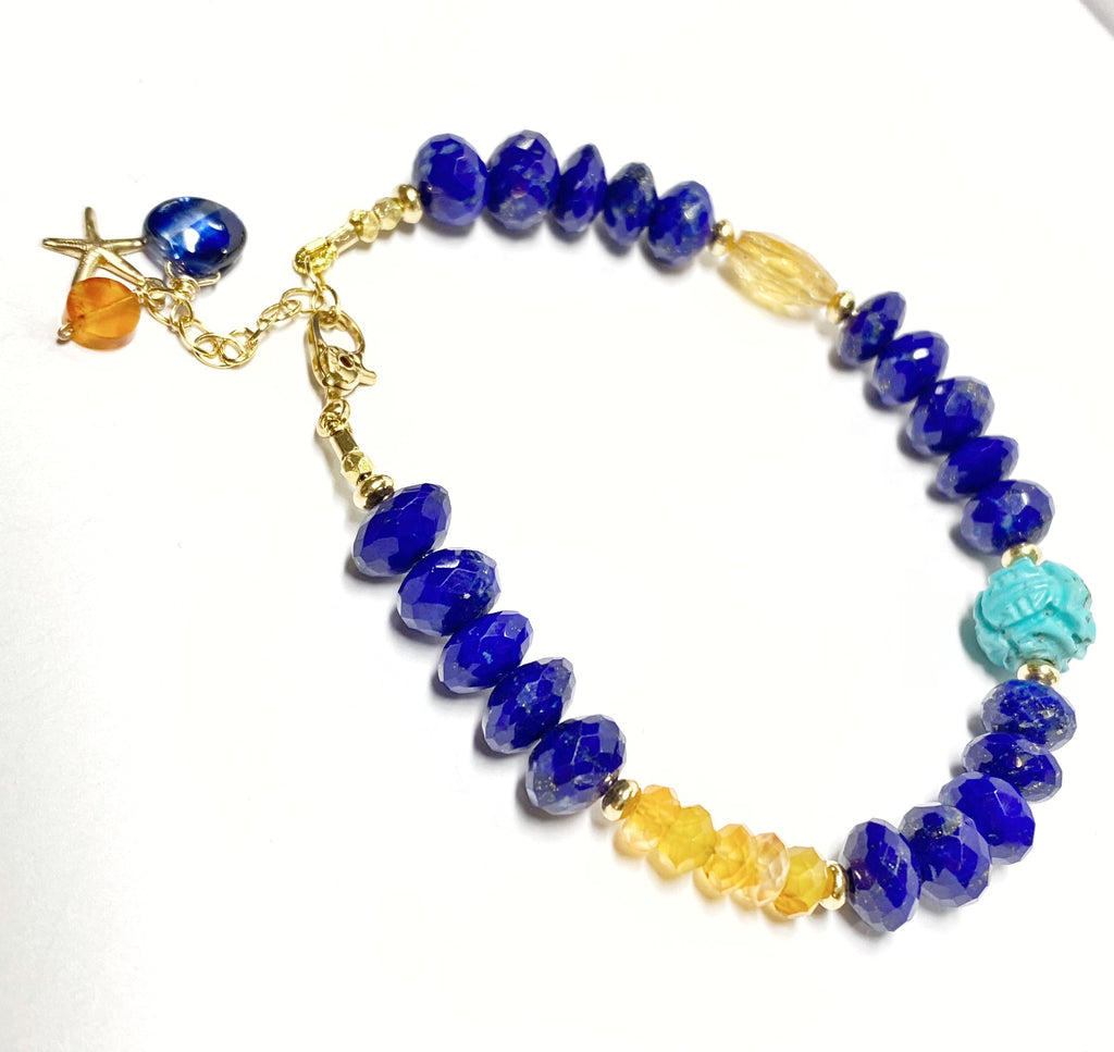 Blue Lapis Clasp Bracelet with Carnelian, Citrine, Turquoise