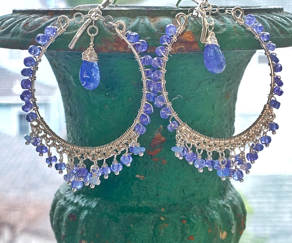 Tanzanite Sterling Silver Chandelier Hoop Earrings