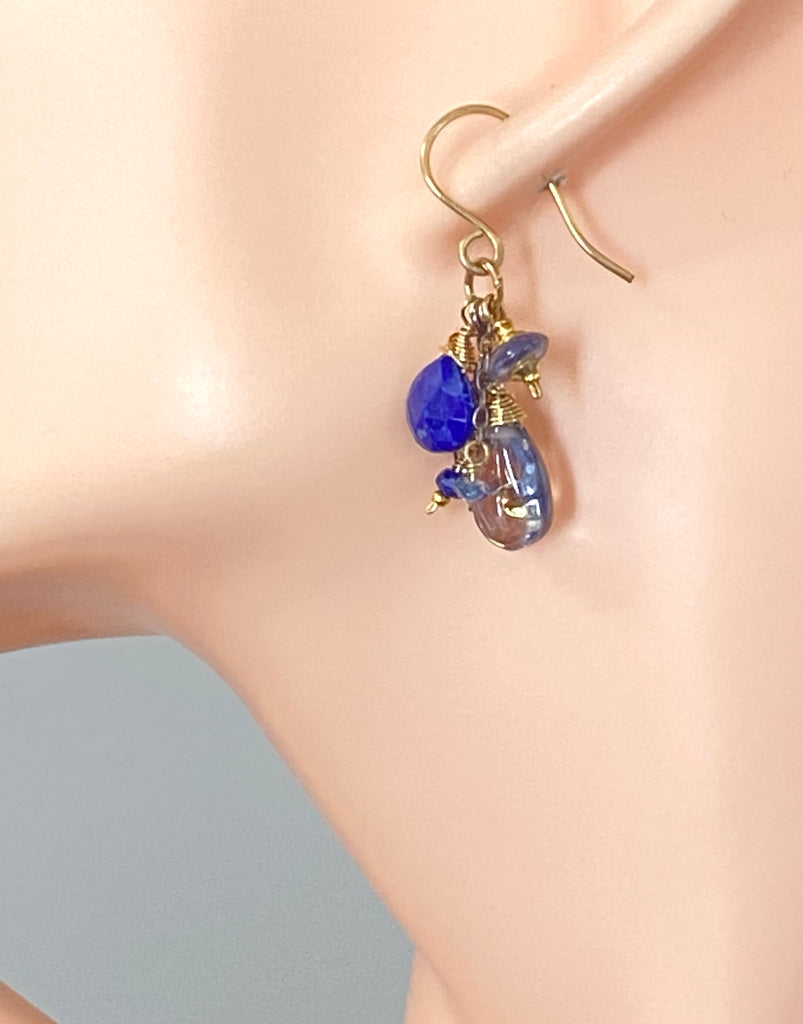 Blue Lapis Dangle and Gemstone Chain Earrings - Doolittle