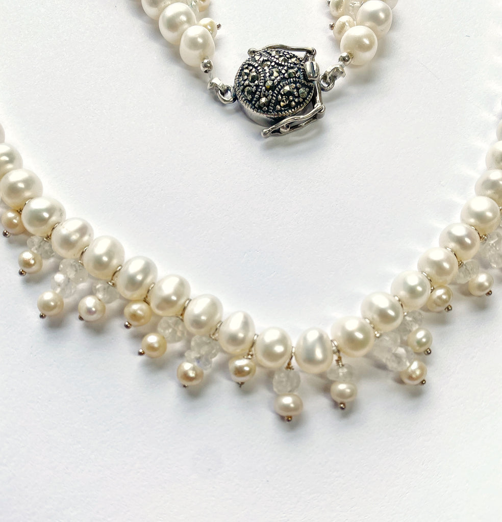 Pearl Moonstone Bridal Collar Necklace