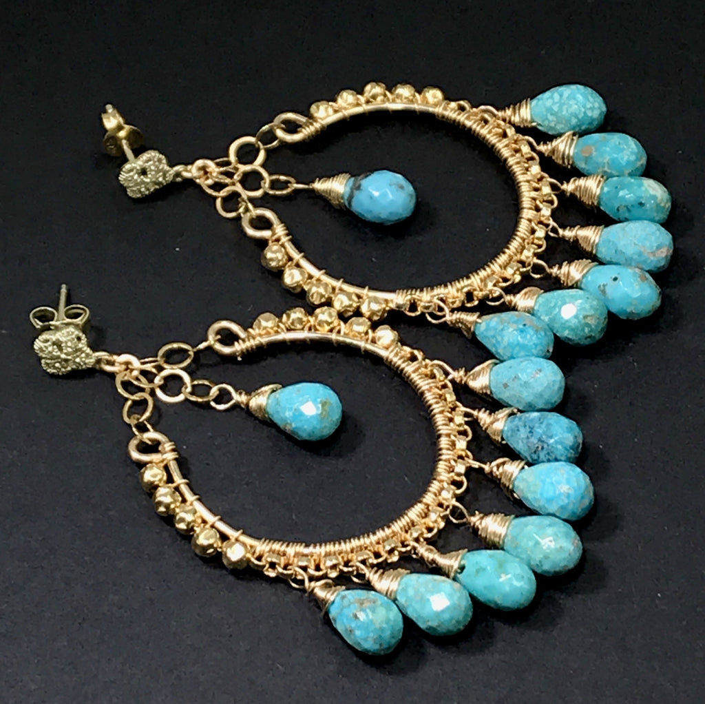 Turquoise Gold Hoop Chandelier Earrings - doolittlejewelry