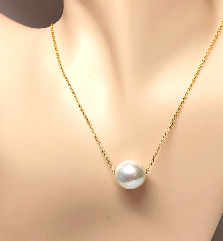 White Edison Pearl Floating Necklace 14 kt Gold Fill