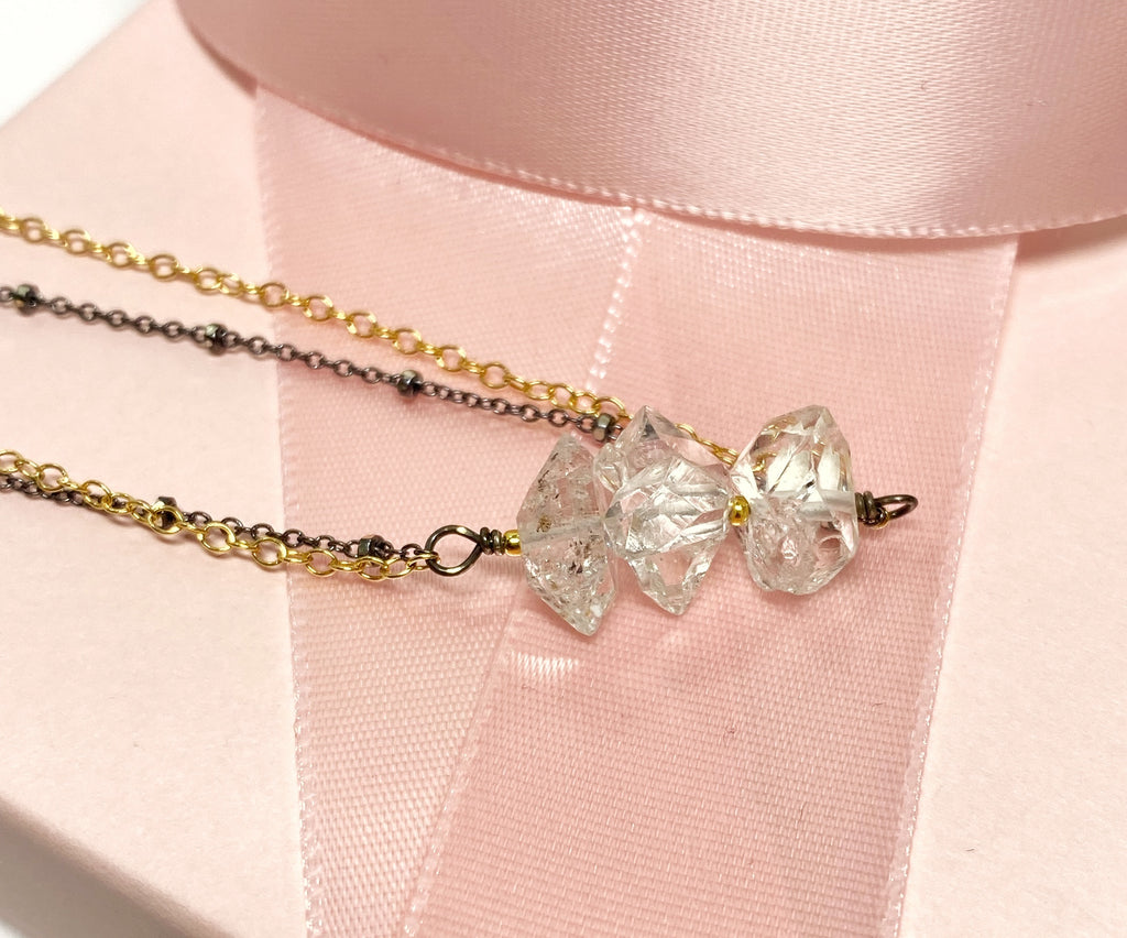 Herkimer Diamond Quartz Dainty Mixed Metal Choker