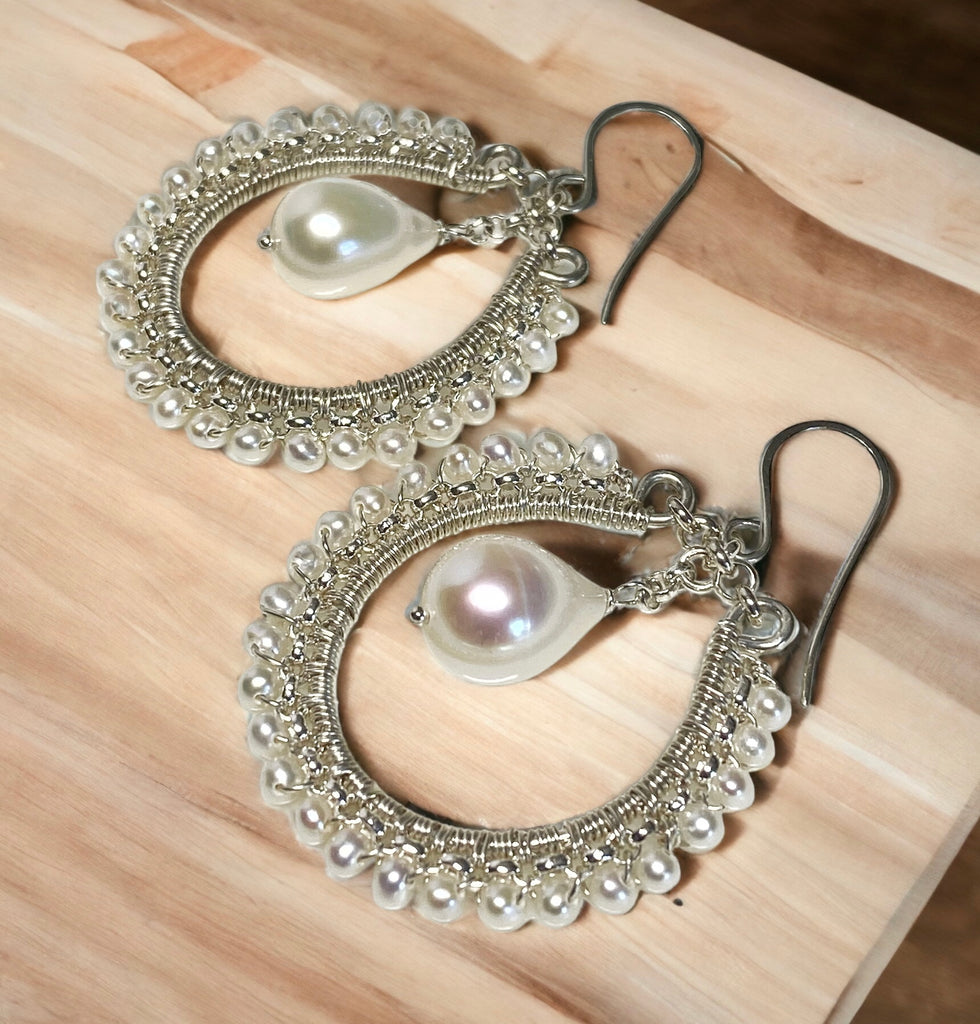 Pearl Sterling Silver Hoop Earrings