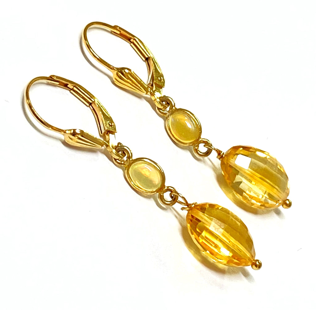 Citrine and Opal Dainty Gold Earrings