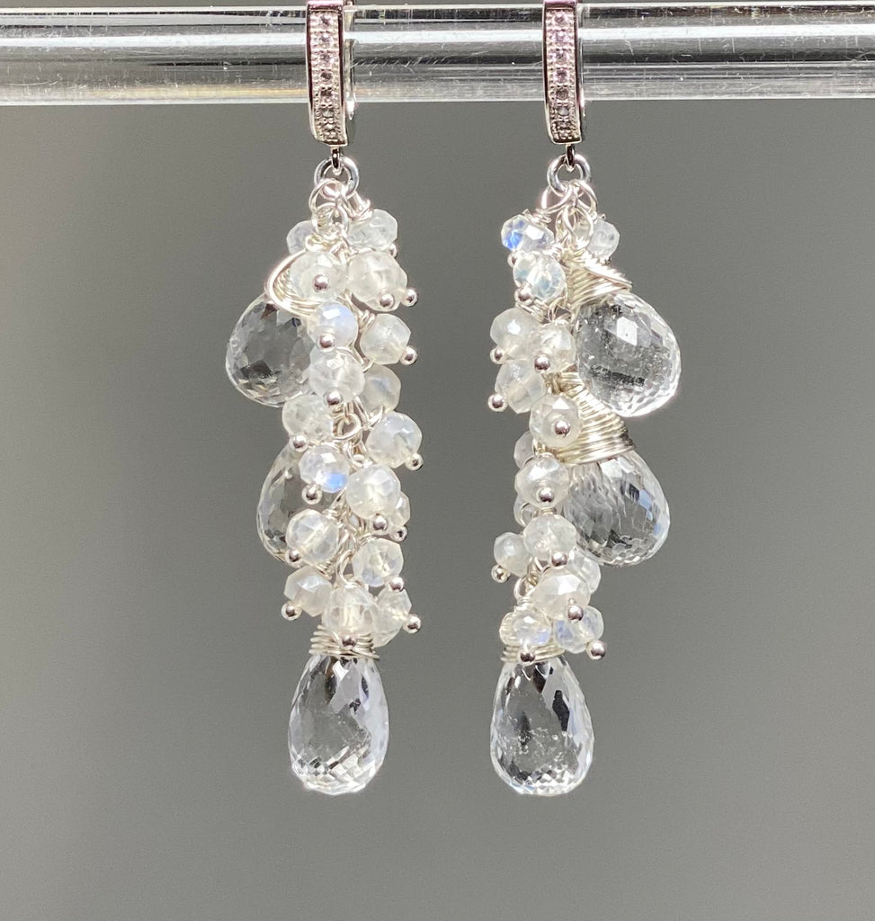Crystal Quartz Sterling Silver Dangle Bridal Wedding Earrings