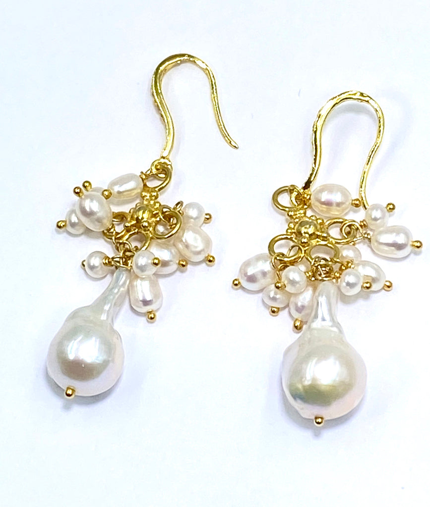 Ivory Baroque Freshwater Pearl Chandelier Earrings - doolittlejewelry