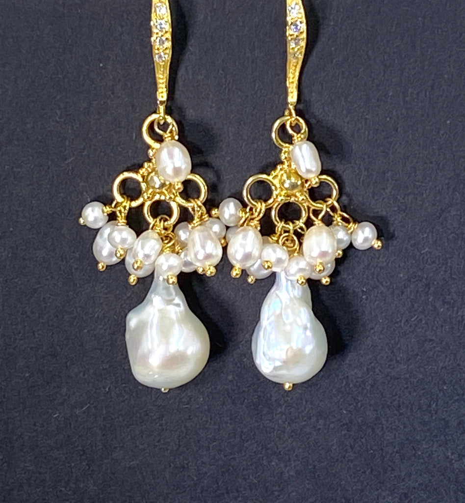 Ivory Baroque Freshwater Pearl Chandelier Earrings - doolittlejewelry