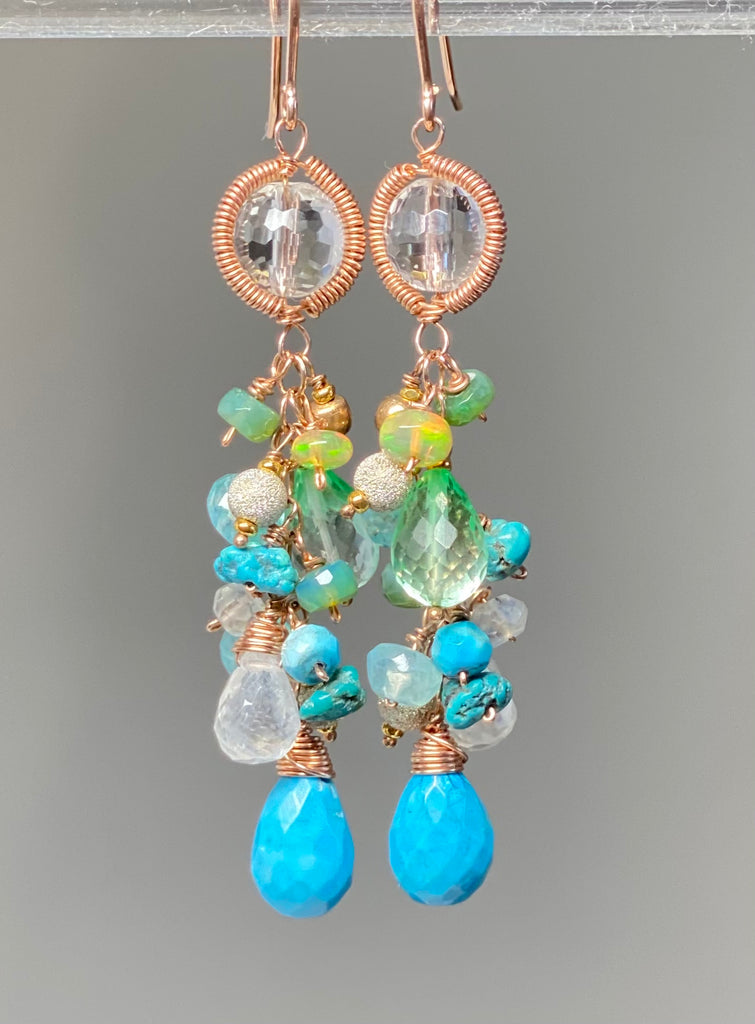 Gemstone Dangle Earrings Turquoise Rose Gold Fill