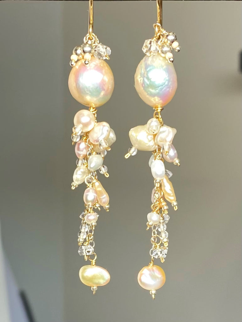 Blush Edison Pearl and Herkimer Crystal Dangle Earrings