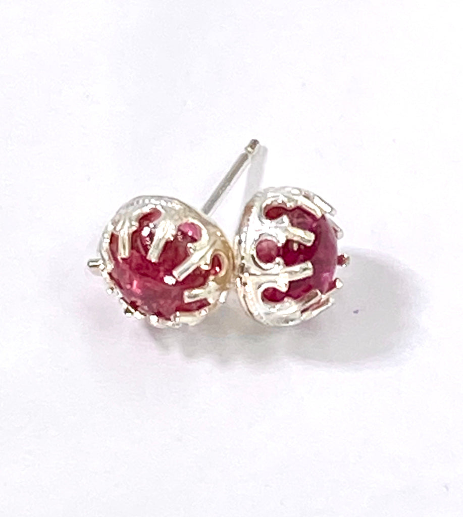 Pink Tourmaline Gemstone Stud Earrings Sterling Silver - doolittlejewelry