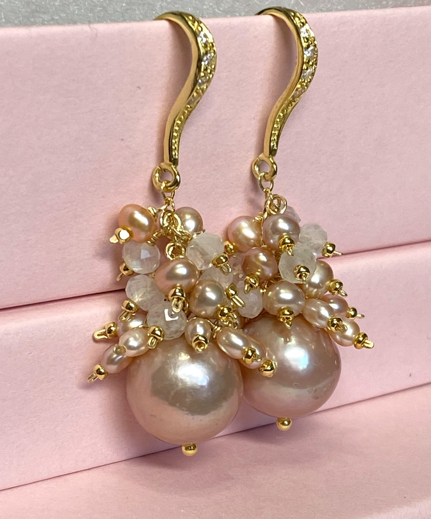 Blush Pink Edison Pearl Cluster Earrings Gold Fill