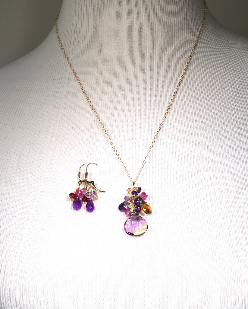 Ametrine Pendant Necklace Set and Amethyst Dangle Earrings - doolittlejewelry