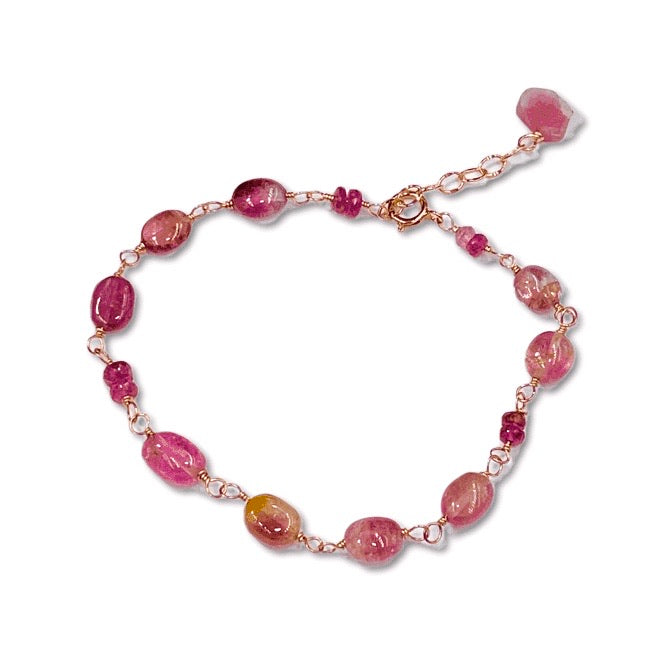 Pink Watermelon Tourmaline Bracelet Rose Gold - doolittlejewelry