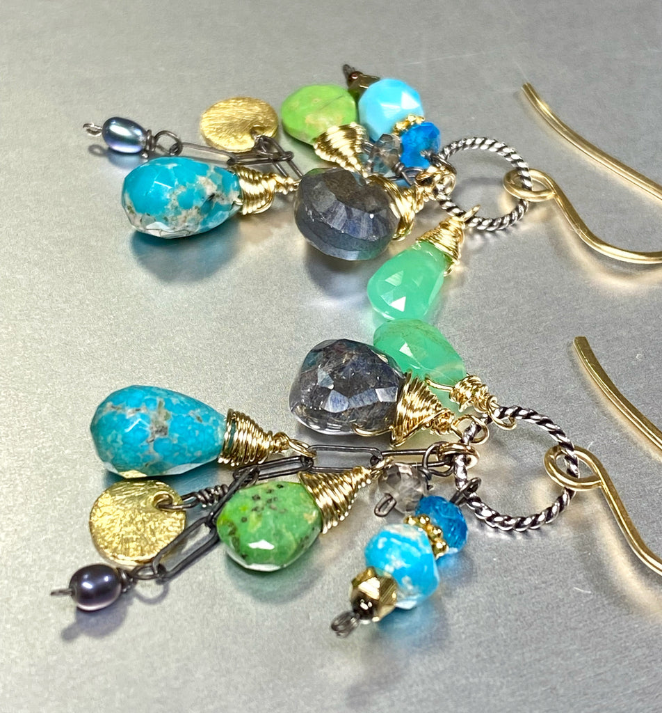 Turquoise Mixed Metal Dangle Earrings