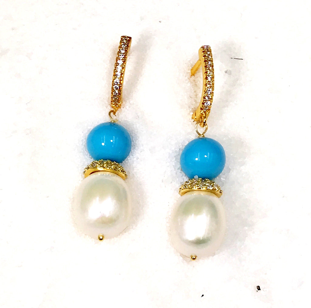 Pearl and Turquoise Wedding Earrings