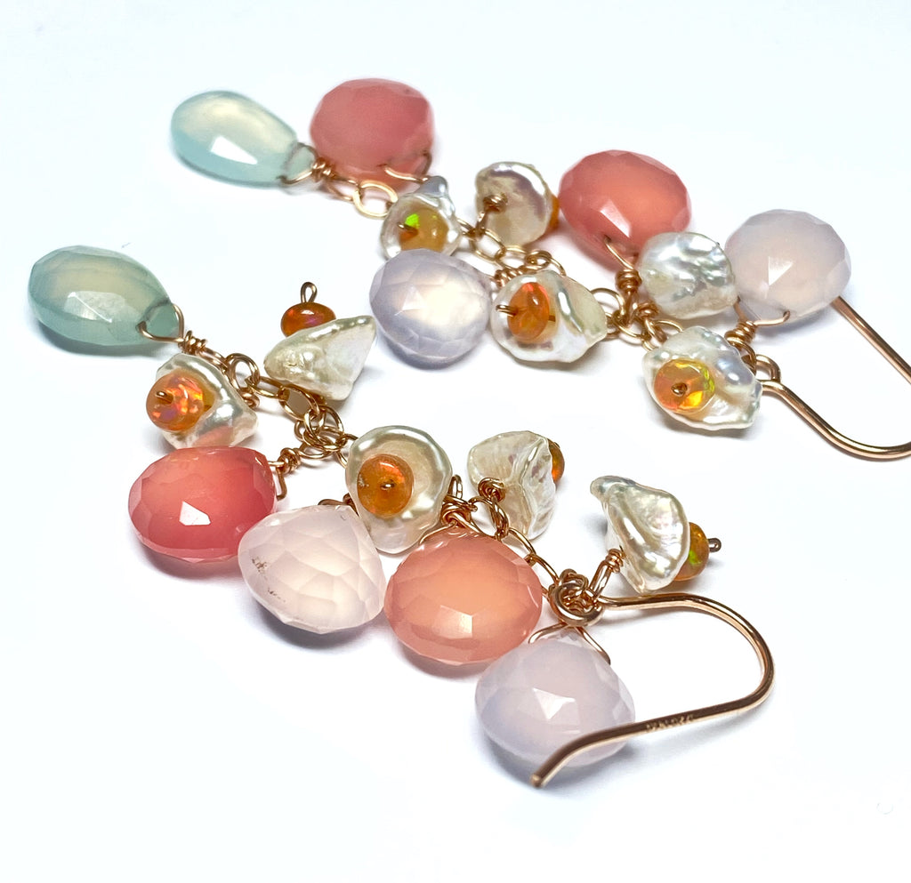 Rose Gold Multicolor Gemstone Opal Earrings