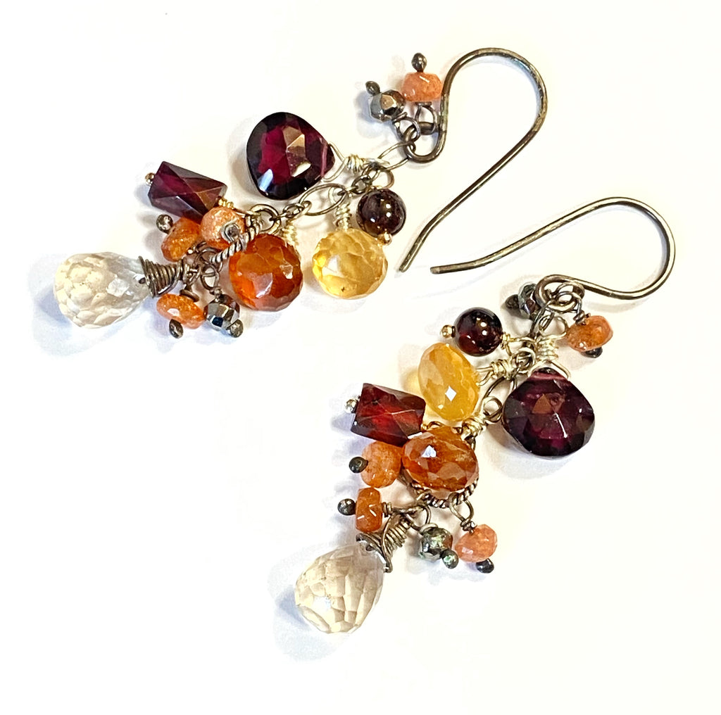 Multicolor Garnet Dangle Earrings Oxidized Silver