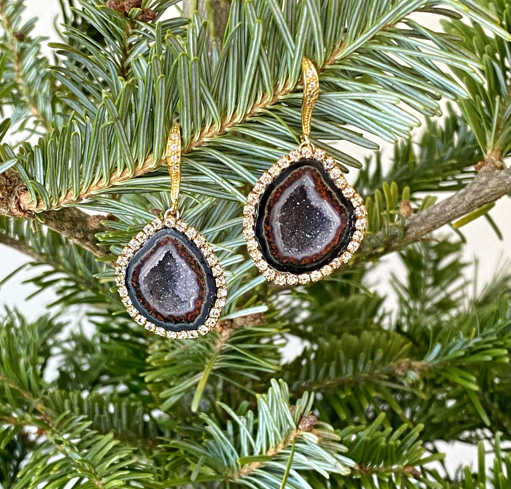 Black Tabasco Geode Earrings with Diamond Look Swarovski Crystals