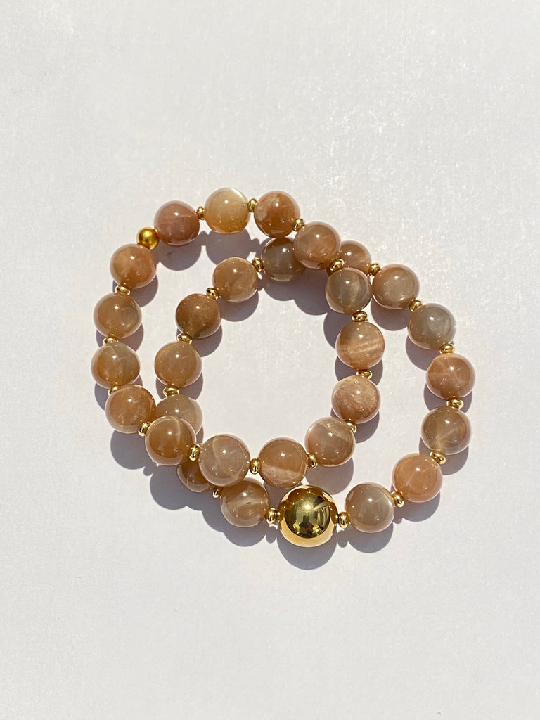 Chocolate Moonstone Beaded Stack Bracelet Set of 2