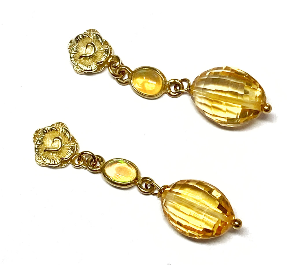 Citrine and Opal Dainty Gold Earrings