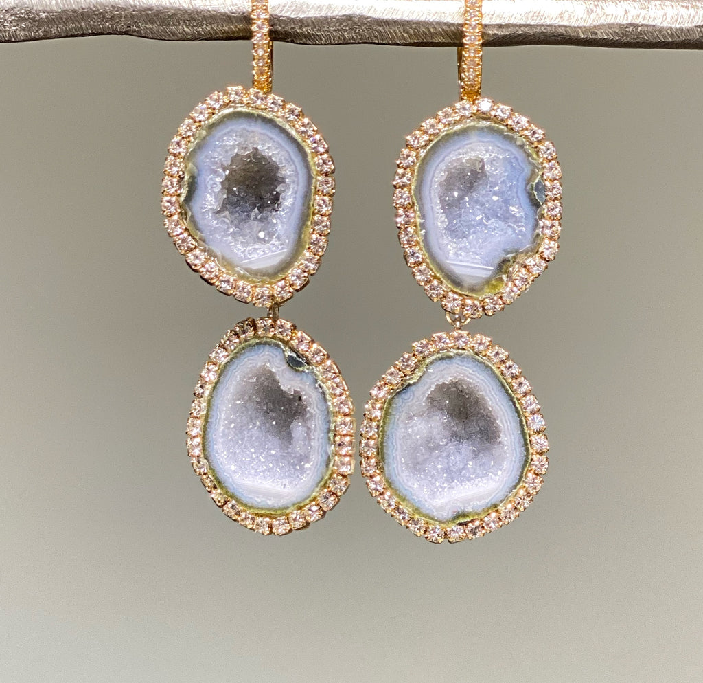 Grey Tabasco Geode Earrings with Diamond Look Swarovski Crystals