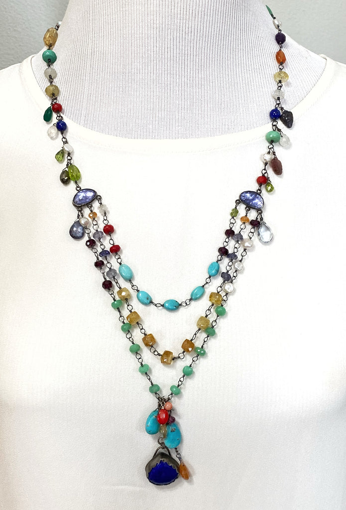 Multi-Strand Long Wire Wrap Gemstone Necklace - Doolittle