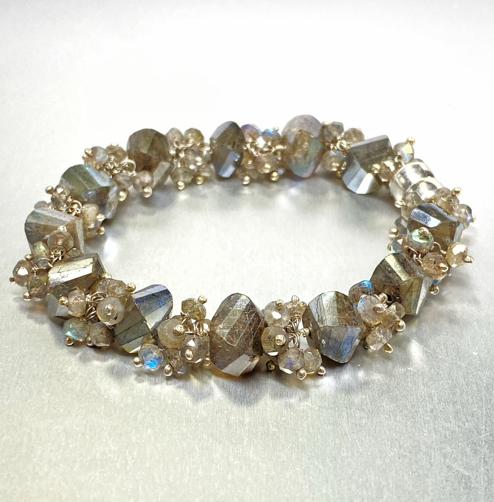 Labradorite Bangle Style Sterling Silver and Cluster Bracelet - doolittlejewelry