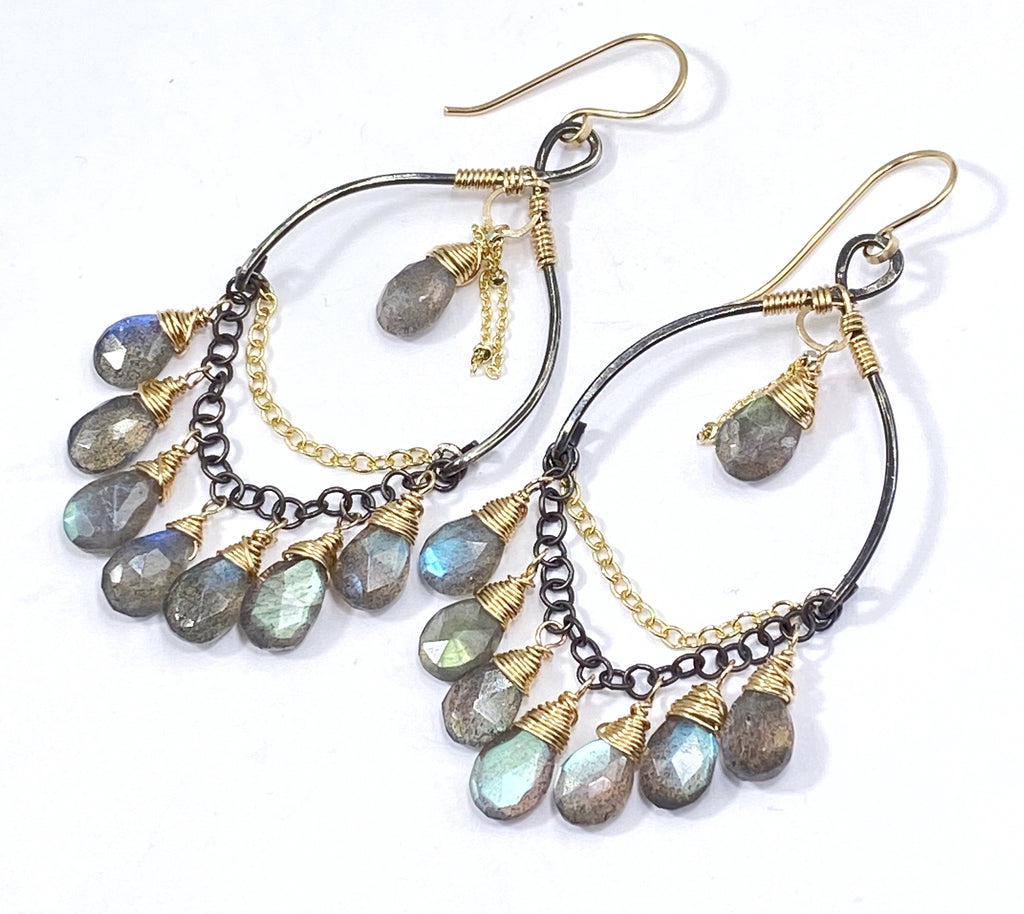 labradorite mixed metal chandelier earrings