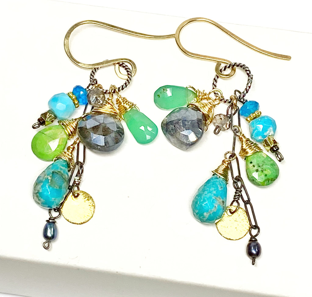 Turquoise Mixed Metal Dangle Earrings