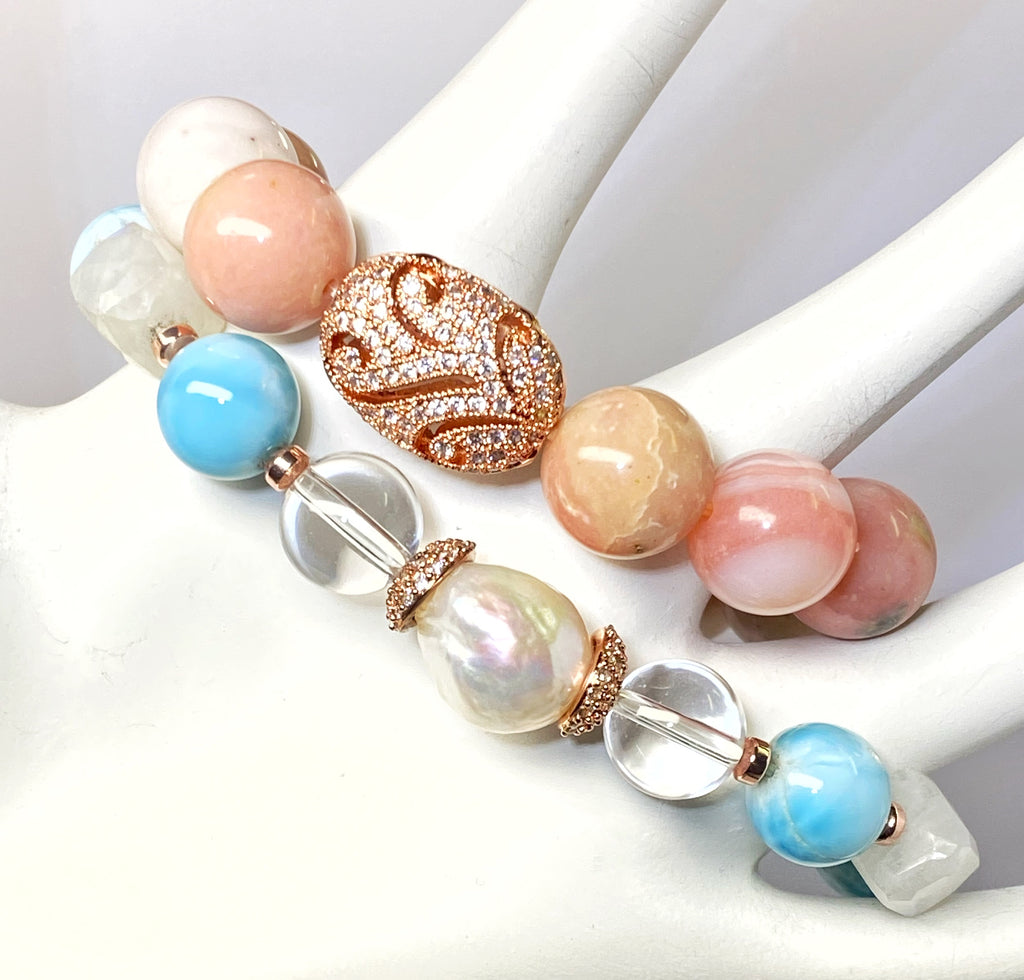 Larimar Bracelet Moonstone Bracelet Stretch Bracelet - Doolittle