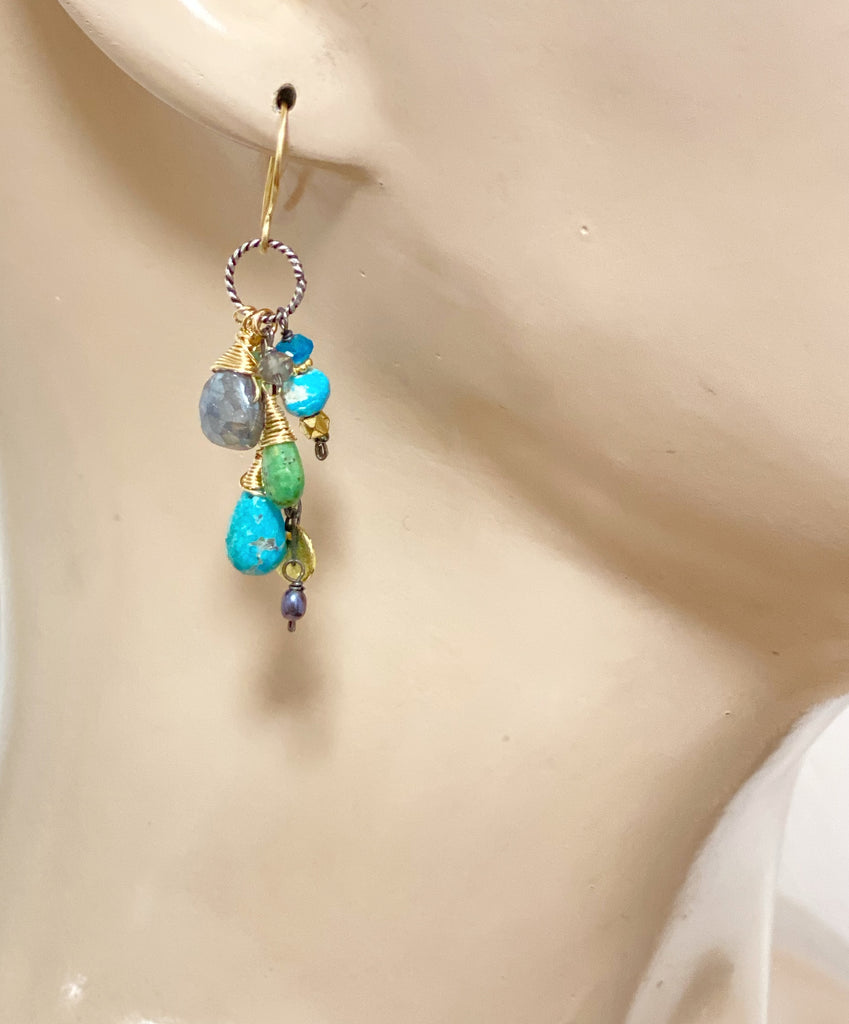 Turquoise Mixed Metal Dangle Earrings