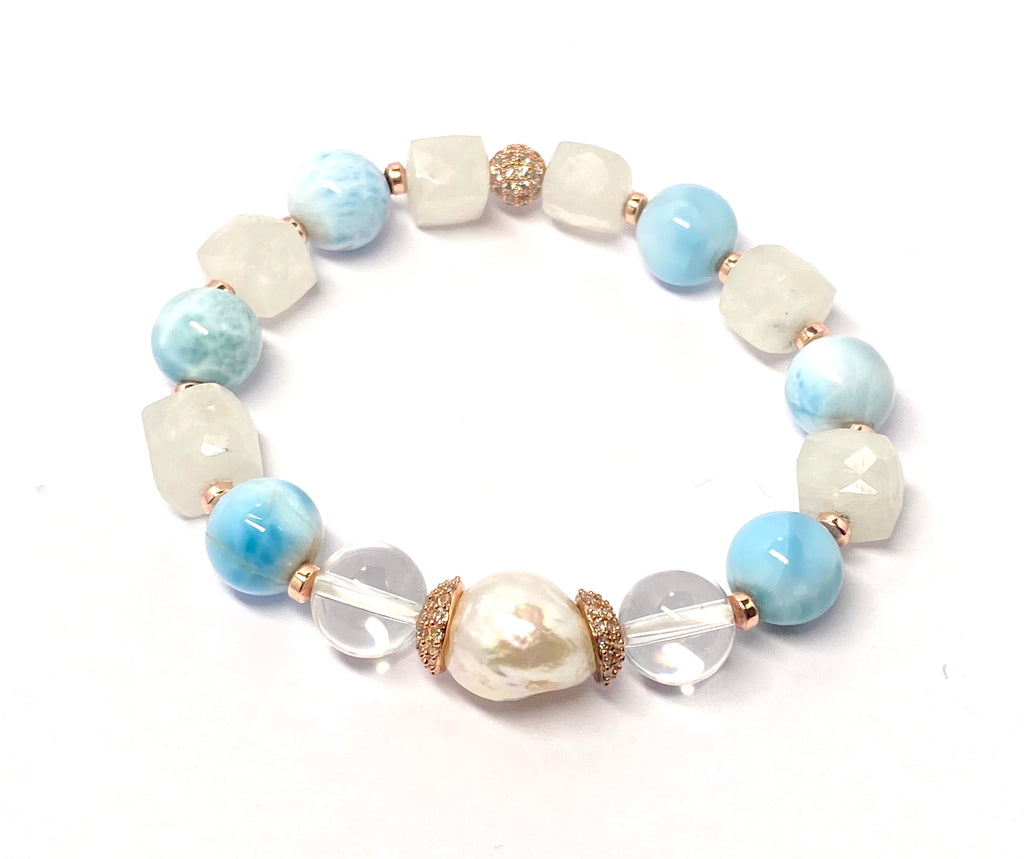 Larimar Bracelet Moonstone Bracelet Stretch Bracelet - Doolittle