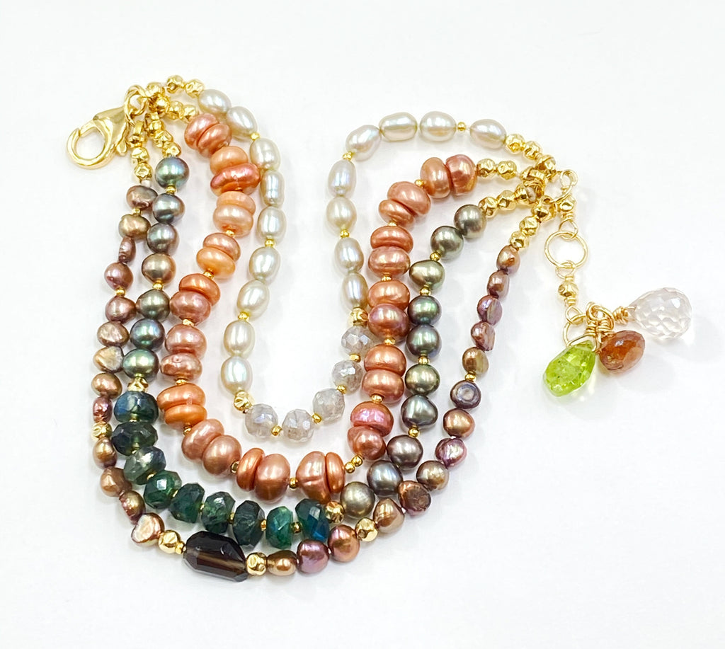 Multi-strand Pearl and Gemstone Clasp Bracelet