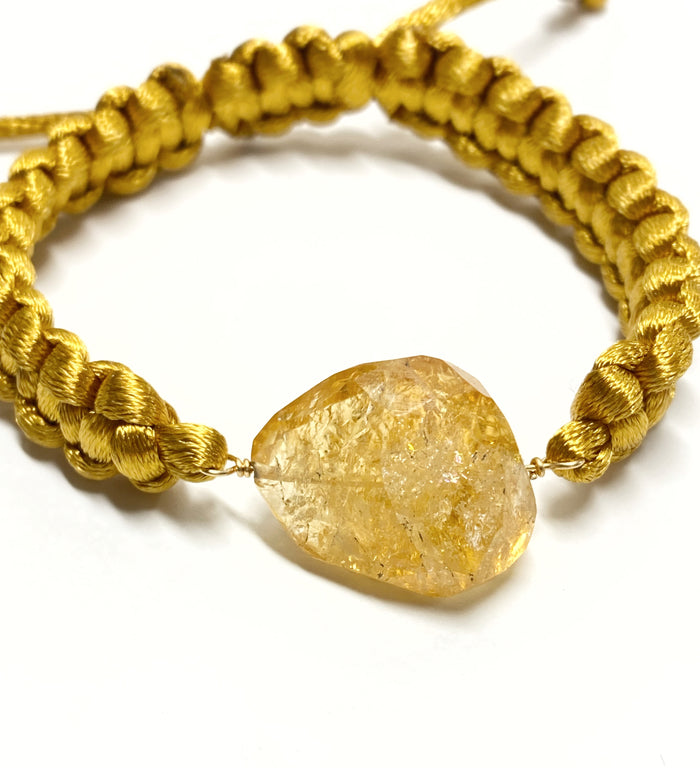 Citrine Gemstone Gold Macrame Boho Bracelet