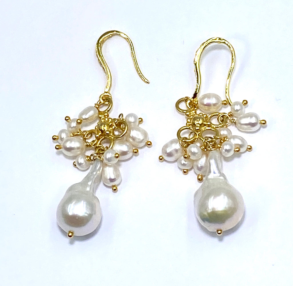 Ivory Baroque Freshwater Pearl Chandelier Earrings - doolittlejewelry