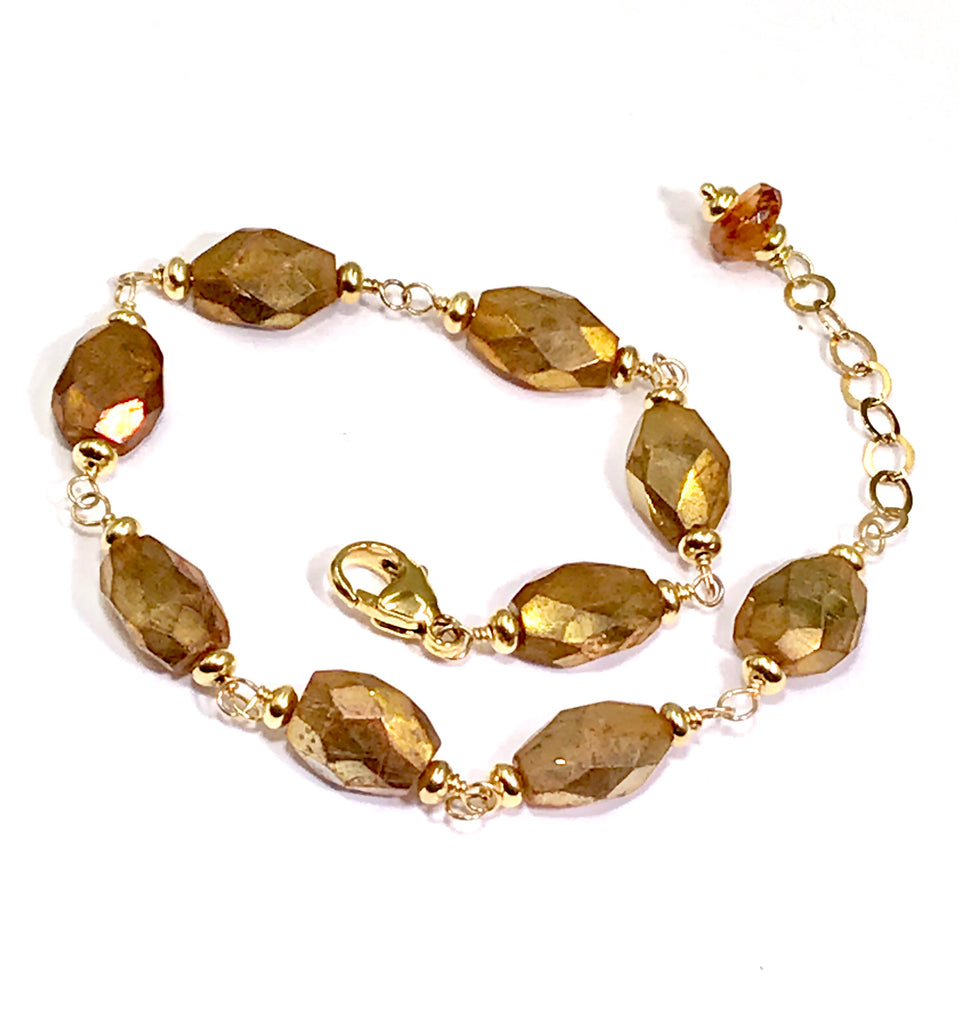 Mystic Gold Labradorite Gemstone Bracelet Wire Wrap 14kt Gold Fill 2 - doolittlejewelry