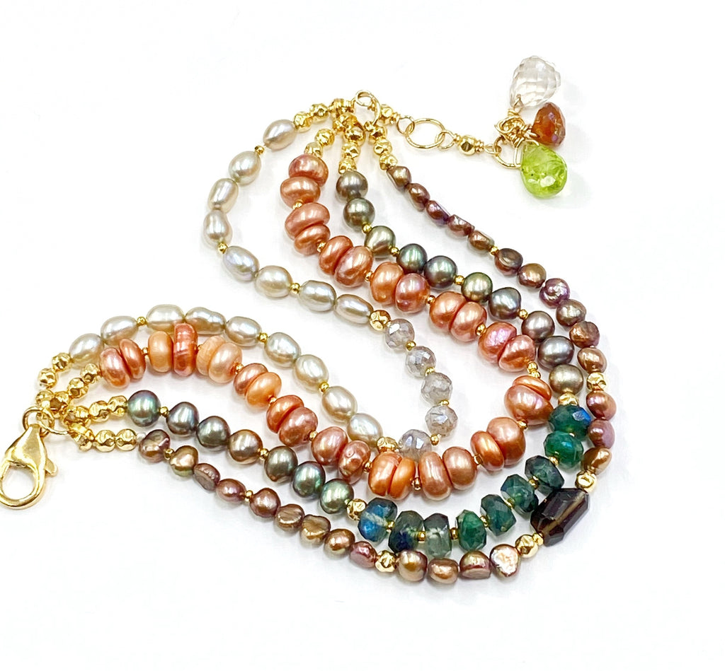 Multi-strand Pearl and Gemstone Clasp Bracelet